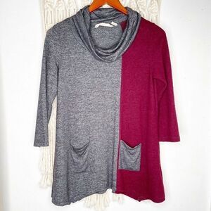 Soft Surroundings Cowl Neck Tunic SZ XS Gray Red Top Fall Capsule Wardrobe